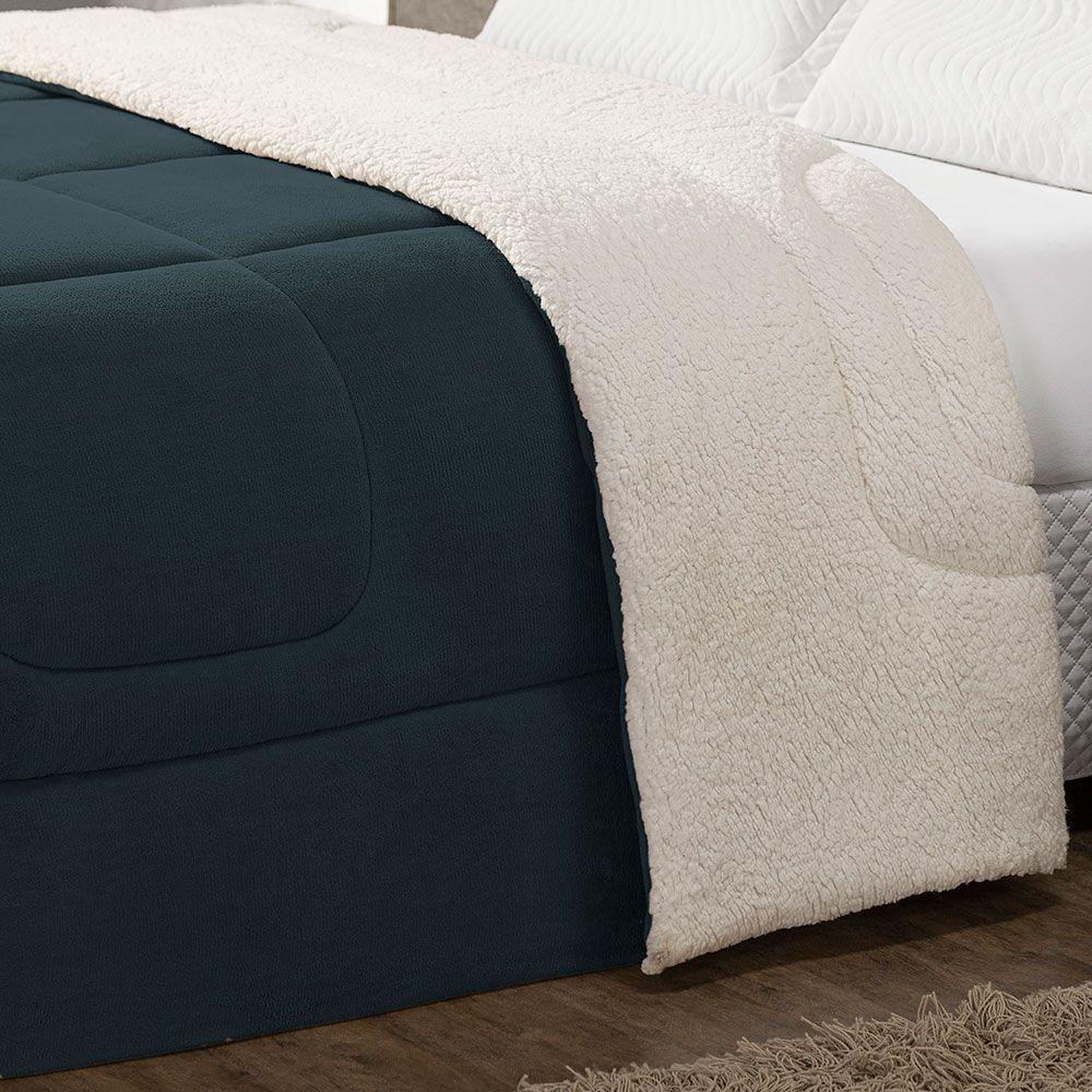 Coberdrom Cobertor Queen 1 Peça Maya Manta Soft E Sherpa De Carneiro 100% Poliéster Cor:azul - 3
