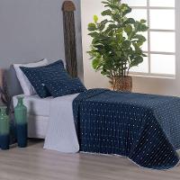 Kit Cobre Leito Solteiro 4 Peças Bordado Urbany 100% Poliéster Hipercal 400 Fios Cor:azulmarinho. - 2