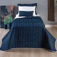Kit Cobre Leito Solteiro 4 Peças Bordado Urbany 100% Poliéster Hipercal 400 Fios Cor:azulmarinho. - 3