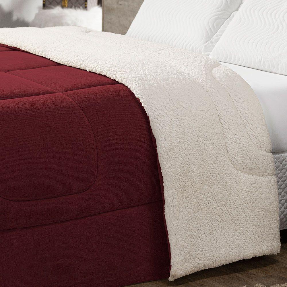Coberdrom Cobertor Queen 1 Peça Maya Manta Soft E Sherpa De Carneiro 100% Poliéster Cor:vermelho. - 2