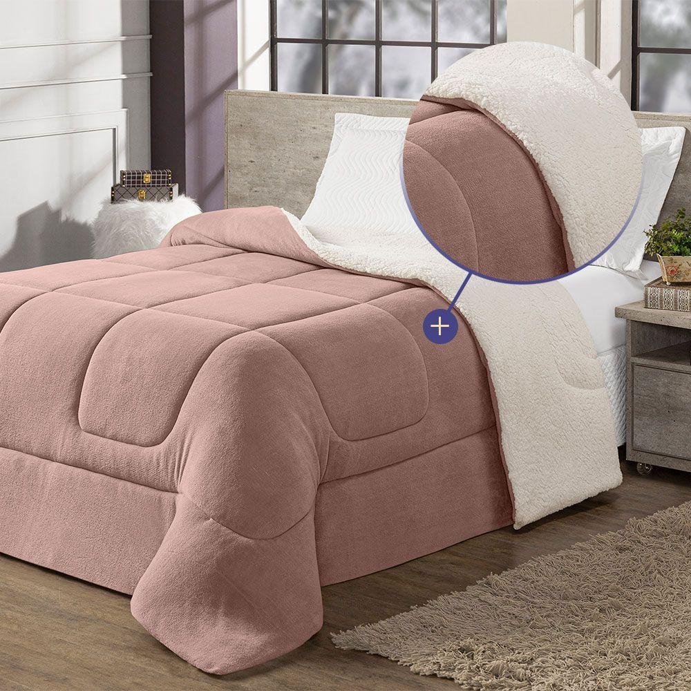 Coberdrom Cobertor King 1 Peça Maya Manta Soft E Sherpa De Carneiro 100% Poliéster Cor:rosê. - 3