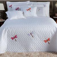 Cobre Leito Casal Padrão 3 Peças Bordado Libélula 100% Poliéster - Branco. - 2