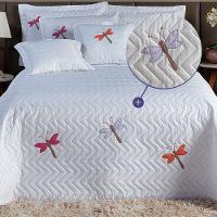 Cobre Leito Casal Padrão 3 Peças Bordado Libélula 100% Poliéster - Branco.