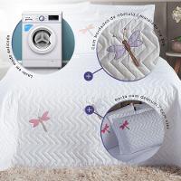 Cobre Leito Casal Padrão 3 Peças Bordado Libélula 100% Poliéster - Branco. - 5
