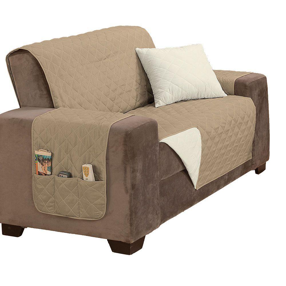 Protetor De Sofá King 2 Lugares Manu 100% Poliéster Cor:cáquipalha. - 1