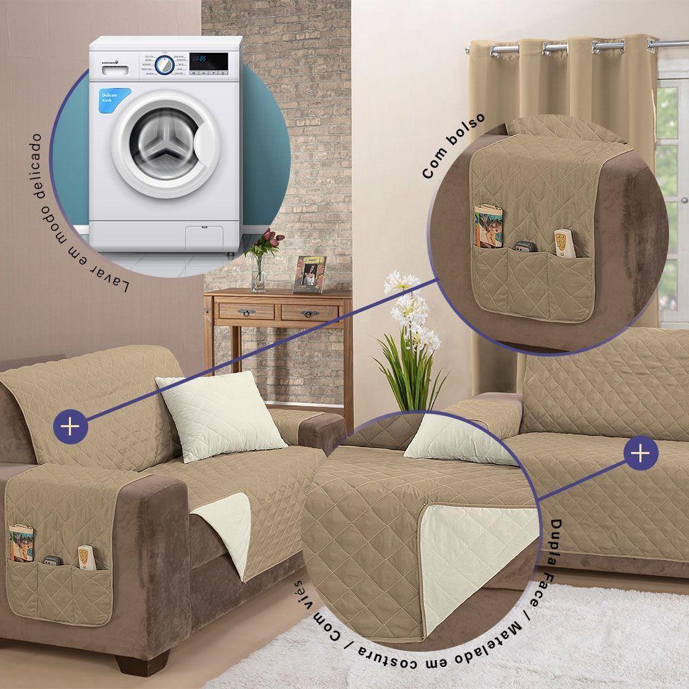 Protetor De Sofá King 2 Lugares Manu 100% Poliéster Cor:cáquipalha. - 6