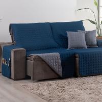 Protetor De Sofá Assento 2,20m Retrátil Shield 100% Poliéster Hipercal 400 Fios Cor:marinhocinza. - 2