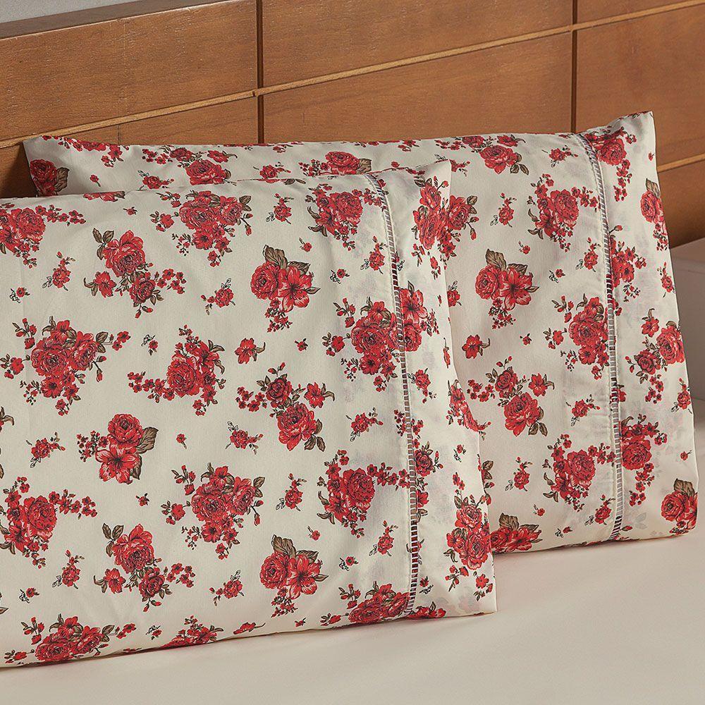 Jogo De Lençol Casal Padrão 3 Peças Esmeralda 100% Algodão Percal 150 Fios Cor:vermelho. - 4