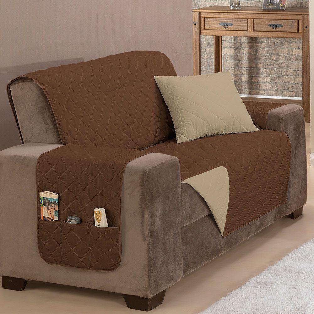 Protetor De Sofá Padrão 3 Lugares Manu 100% Poliéster Cor:tabacocáqui. - 2