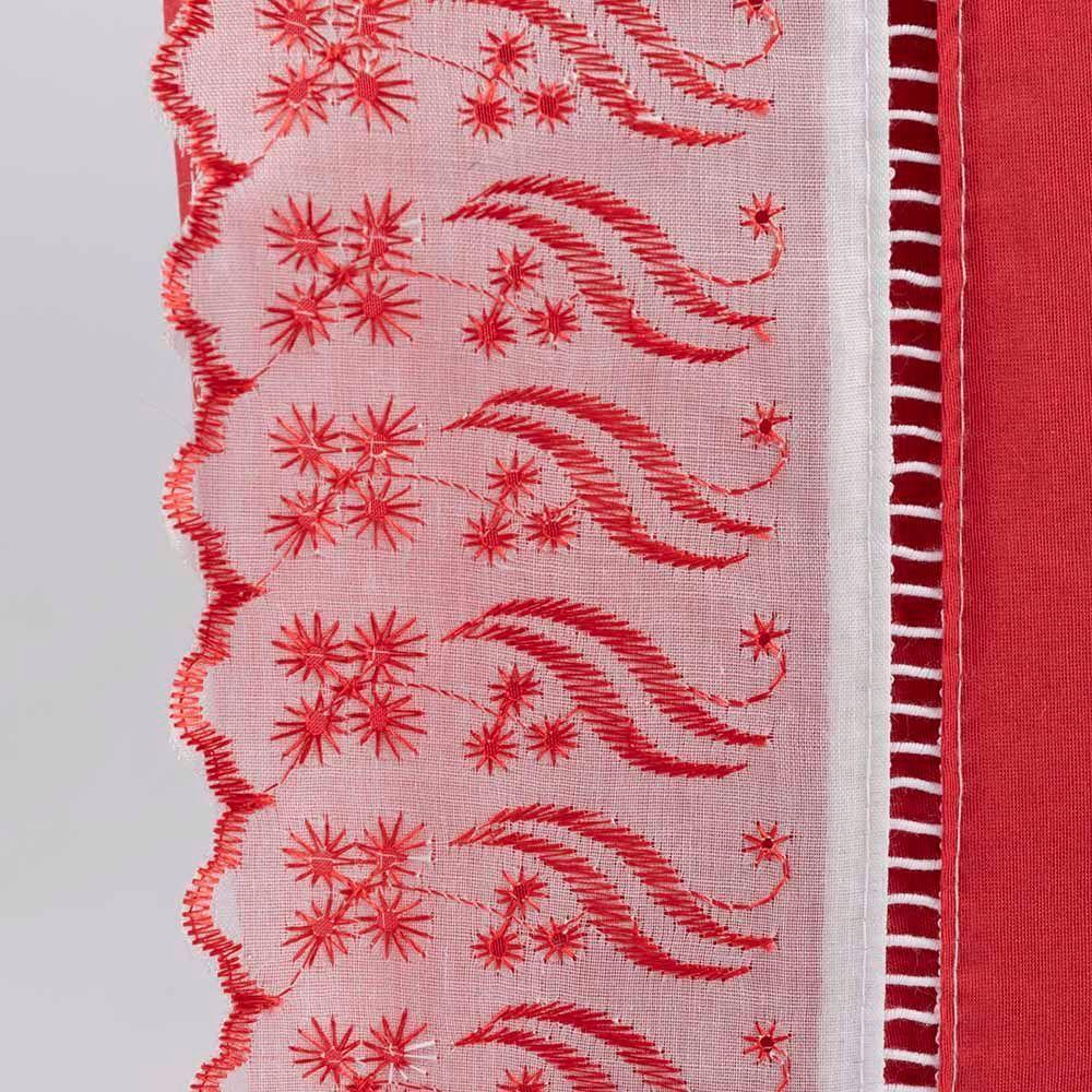 Jogo De Lençol Casal 4 Peças Basic Percal 180 Fios Lese Bordado Inglês - Vermelho - 2