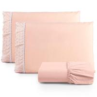 Jogo De Lençol King 3 Peças Basic Percal 180 Fios Lese Bordado Inglês - Salmão - 1