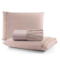 Jogo De Lençol Rubi Casal 3 Pçs 100% Algodão 200 Fios Ponto Palito Bordado - Avelã - 1