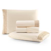 Jogo De Lençol Rubi King 4 Pçs 100% Algodão 200 Fios Ponto Palito Bordado - Palha - 1