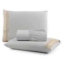 Jogo De Lençol Rubi Casal 3 Pçs 100% Algodão 200 Fios Ponto Palito Bordado - Cinza - 1