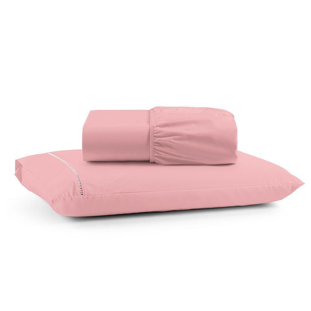 Jogo De Lençol Luiza Solteiro 2 Pçs Percal 100% Algodão 180 Fios Ponto Palito - Rosa - 1