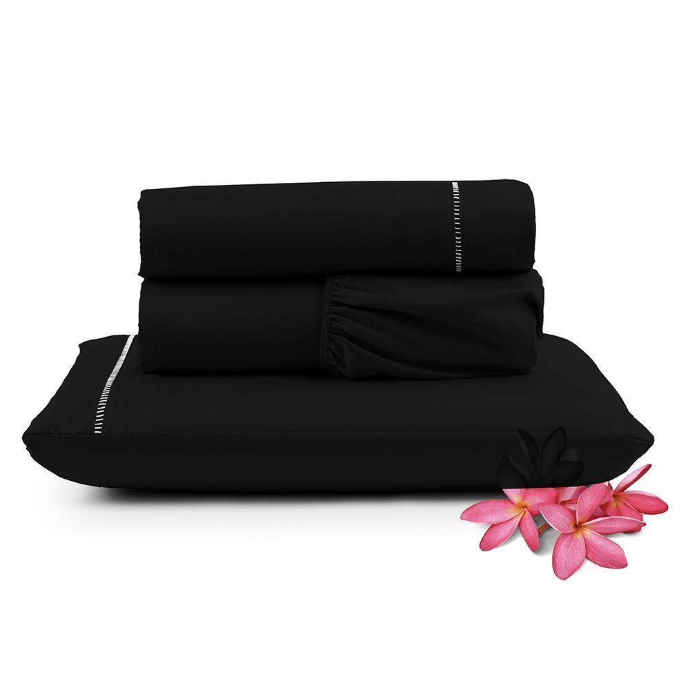 Jogo De Lençol Primor Solteiro 3 Peças Percal 400 Fios Ponto Palito - Preto - 1