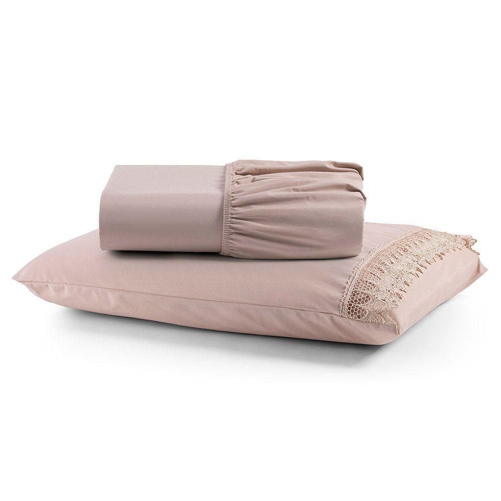 Jogo De Lençol Rubi Solteiro 2 Pçs 100% Algodão 200 Fios Ponto Palito Bordado - Avelã - 1