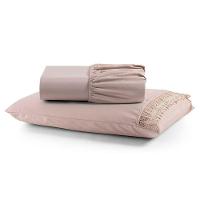 Jogo De Lençol Rubi Solteiro 2 Pçs 100% Algodão 200 Fios Ponto Palito Bordado - Avelã - 1