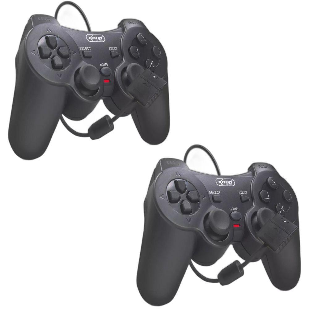 Combo 2 Controles Joystick Manete Ps2 Ps1 Plug And Play Dualshock Preto Com Fio - 1