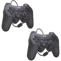 Combo 2 Controles Joystick Manete Ps2 Ps1 Plug And Play Dualshock Preto Com Fio - 1
