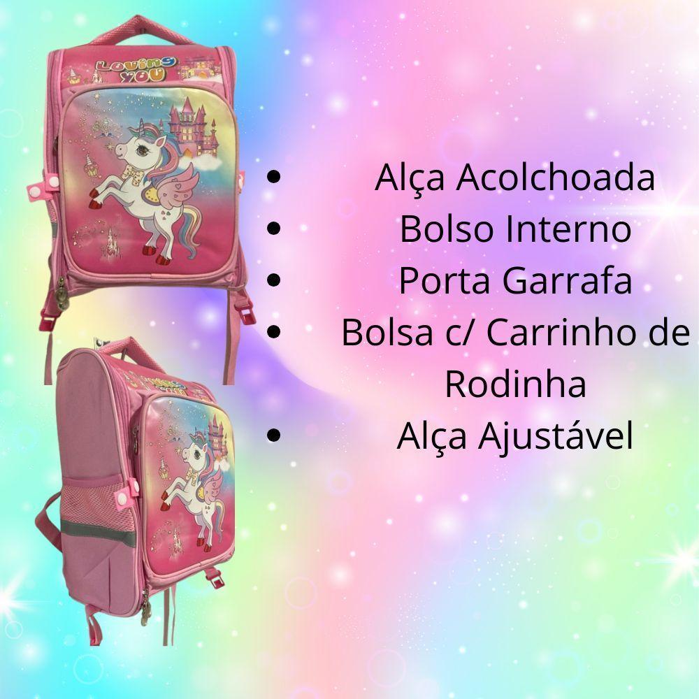 Kit Mochila Escolar Infantil Com Rodinhas Unicórnio Mais Lancheira E Estojo - 5