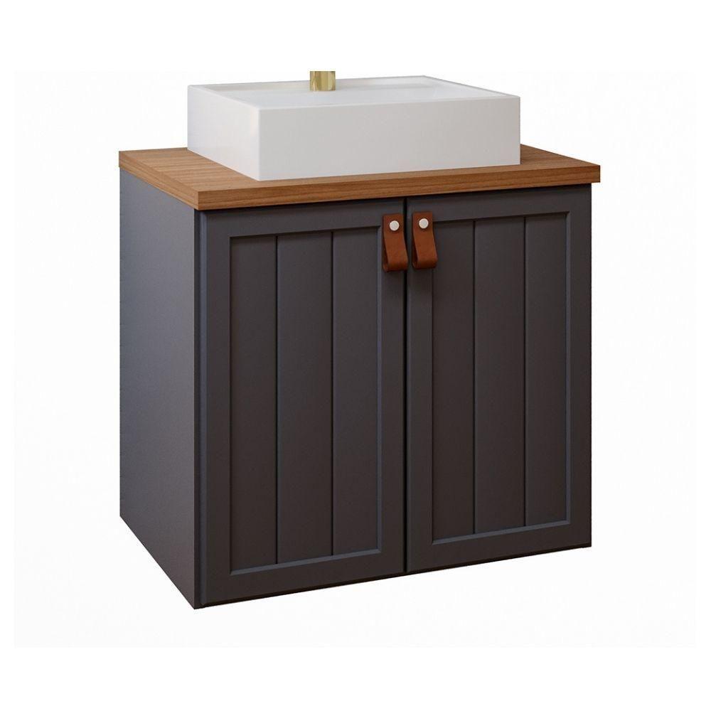 Gabinete Para Banheiro 60cm 100% Mdf 2 Portas Alure Mgm Móveis Titânio/freijo Titanium/freijo - 1