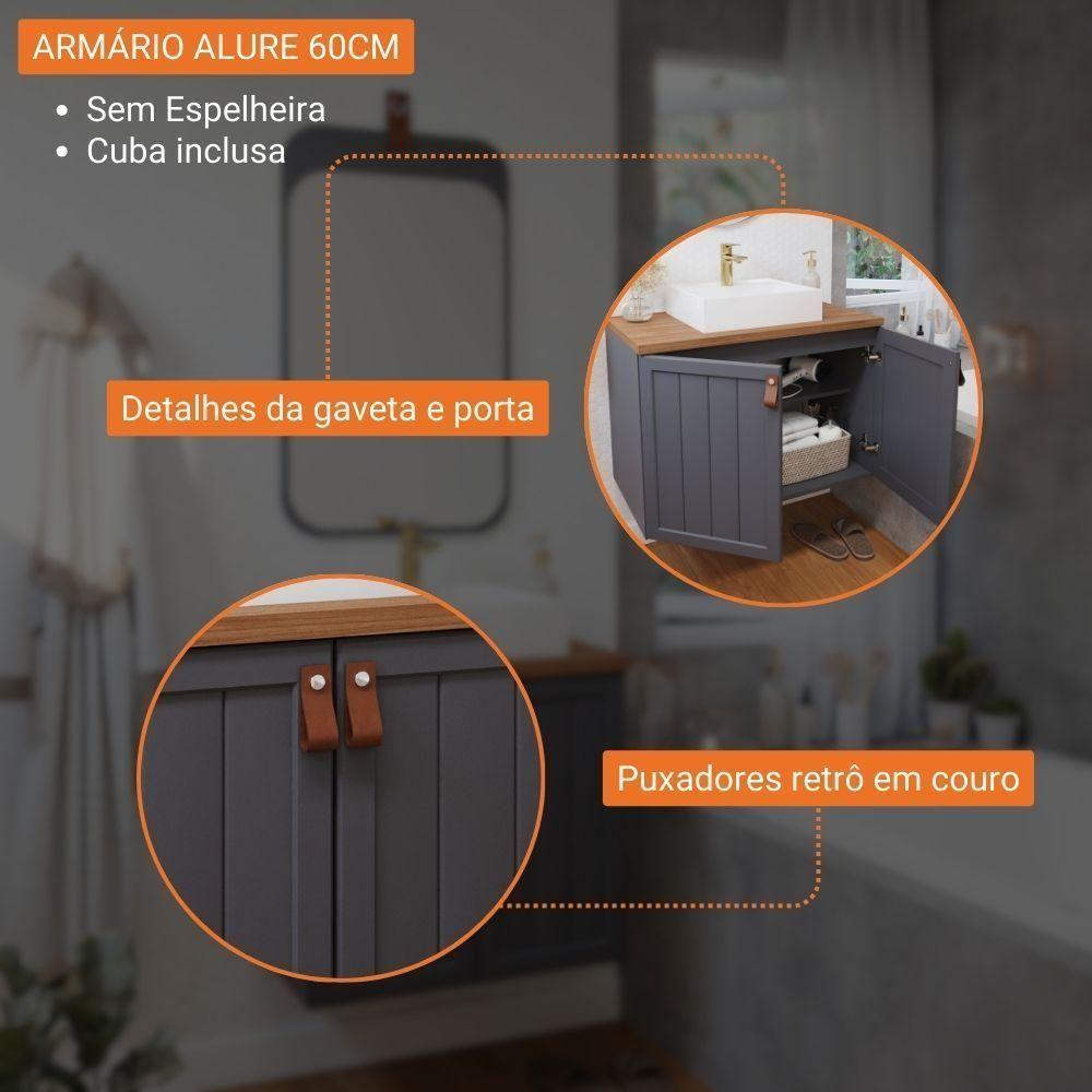 Gabinete Para Banheiro 60cm 100% Mdf 2 Portas Alure Mgm Móveis Titânio/freijo Titanium/freijo - 3