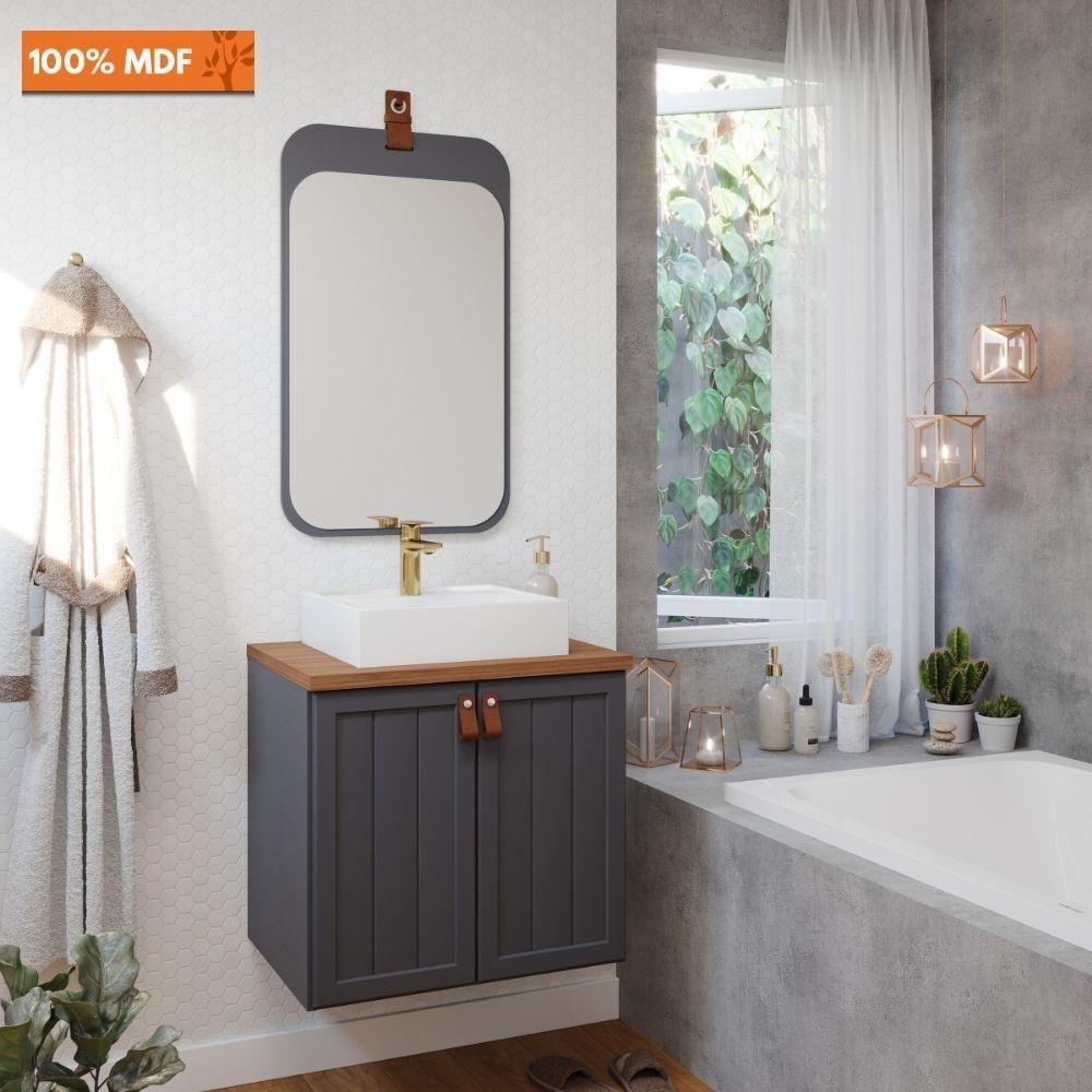 Gabinete Para Banheiro 60cm 100% Mdf 2 Portas Alure Mgm Móveis Titânio/freijo Titanium/freijo - 5