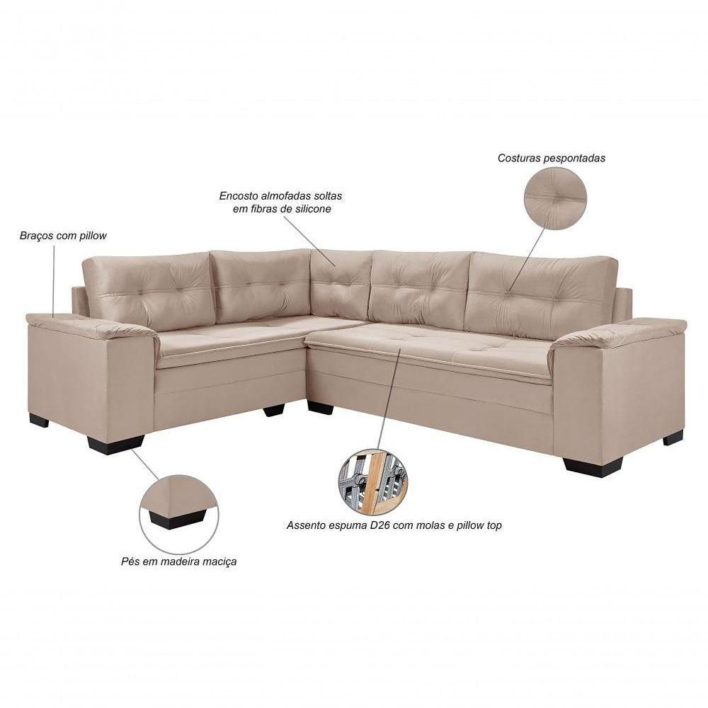 Sofá Viena Canto Suede Plus Confortável Pés Madeira Império Areia 376 - 3