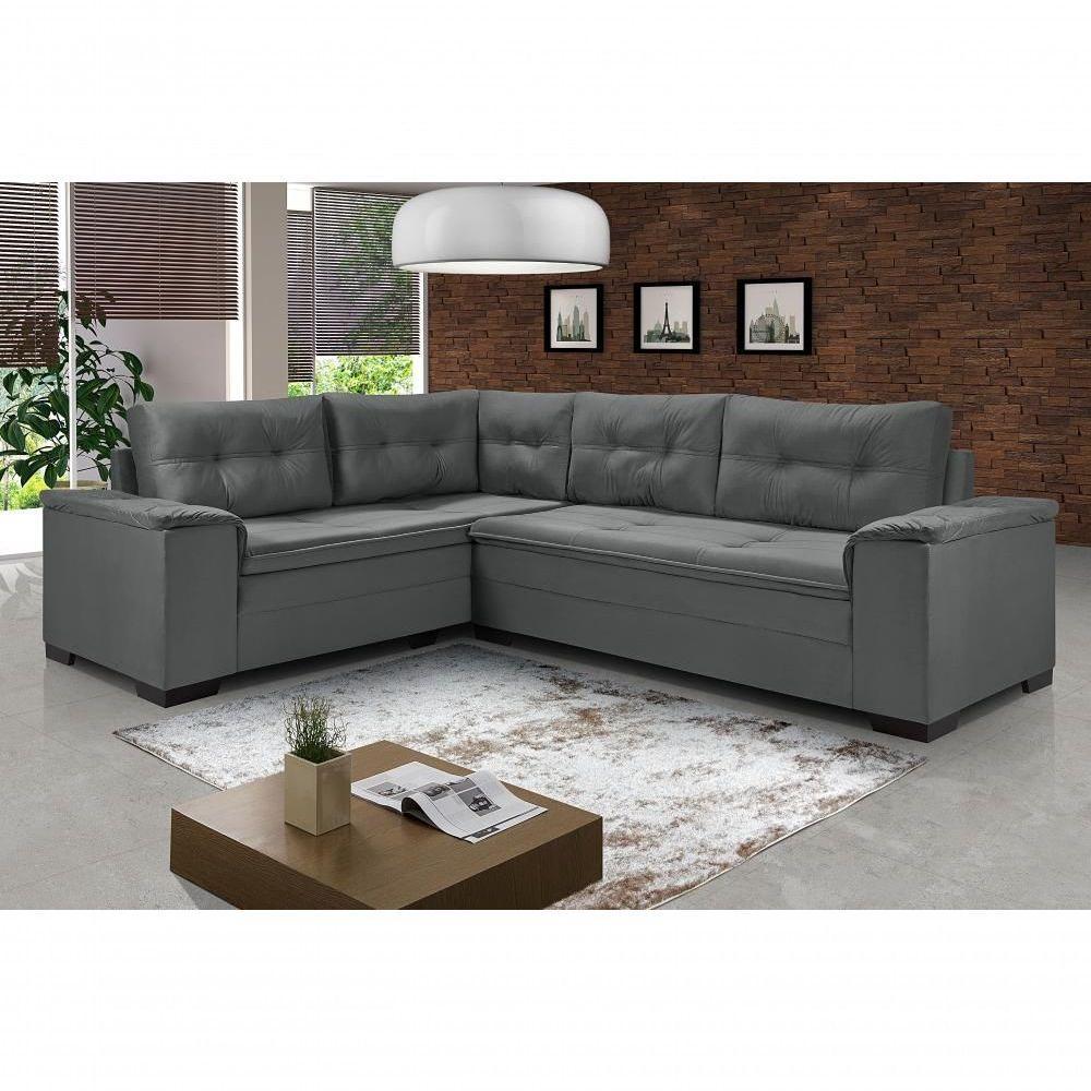 Sofá Viena Canto Suede Plus Confortável Pés Madeira Império Cinza 380 - 1