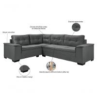 Sofá Viena Canto Suede Plus Confortável Pés Madeira Império Cinza 380 - 2