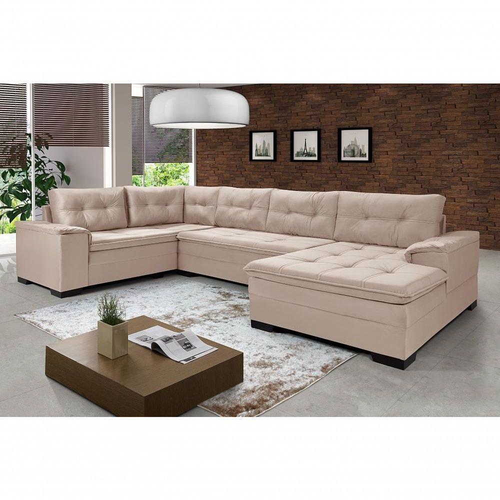 Sofá Viena 3 Lugares Com Chaise E Canto Premium Império Areia Areia 376 - 1