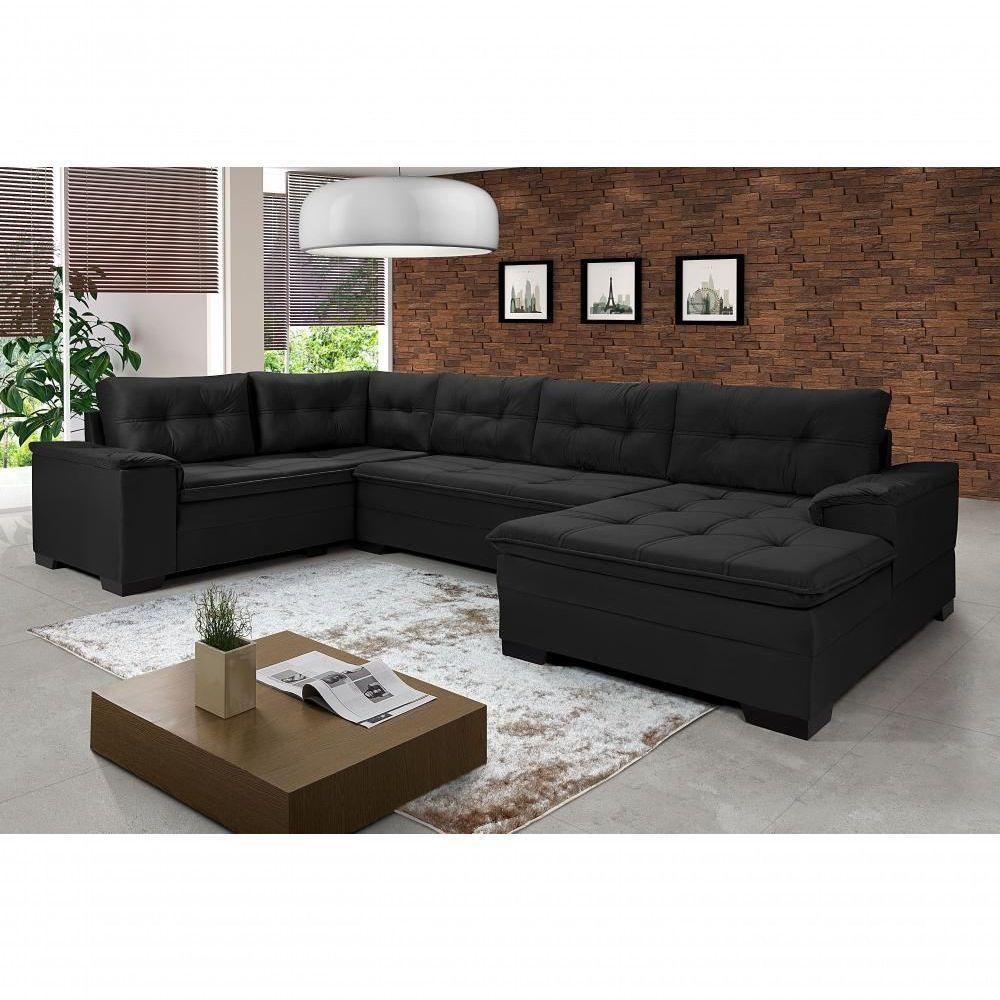 Sofá Viena 3 Lugares Com Chaise E Canto Premium Império Preto Preto 381 - 1
