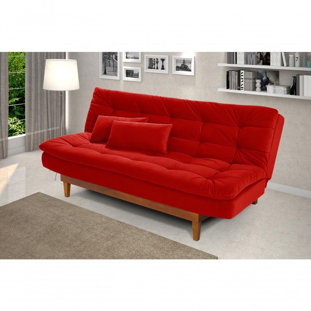 Sofá Cama Dubai 3 Lugares Império Reclinável Casal Pés Madeira Espuma Especial D33 Madero Vermelho 373 - 1