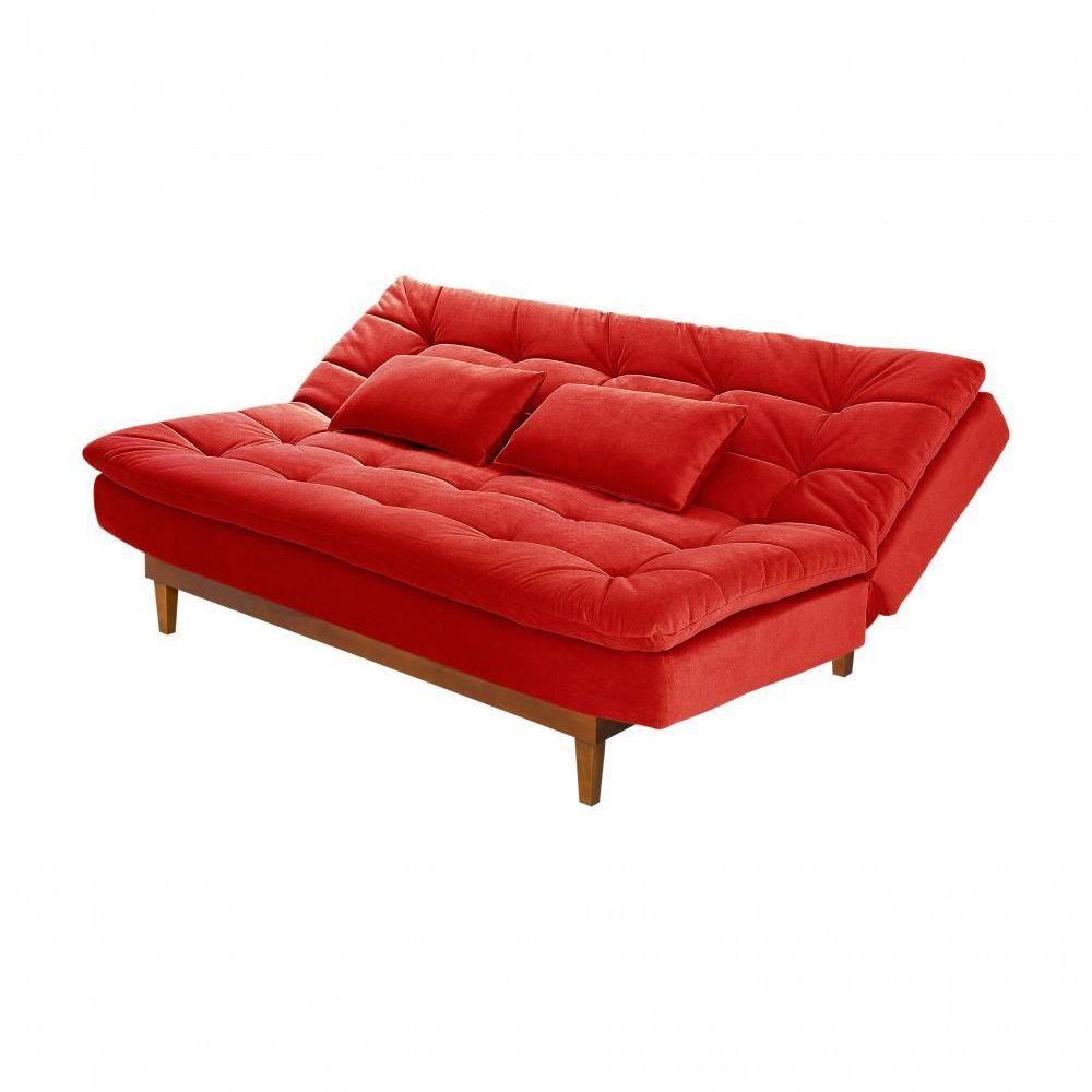 Sofá Cama Dubai 3 Lugares Império Reclinável Casal Pés Madeira Espuma Especial D33 Madero Vermelho 373 - 5