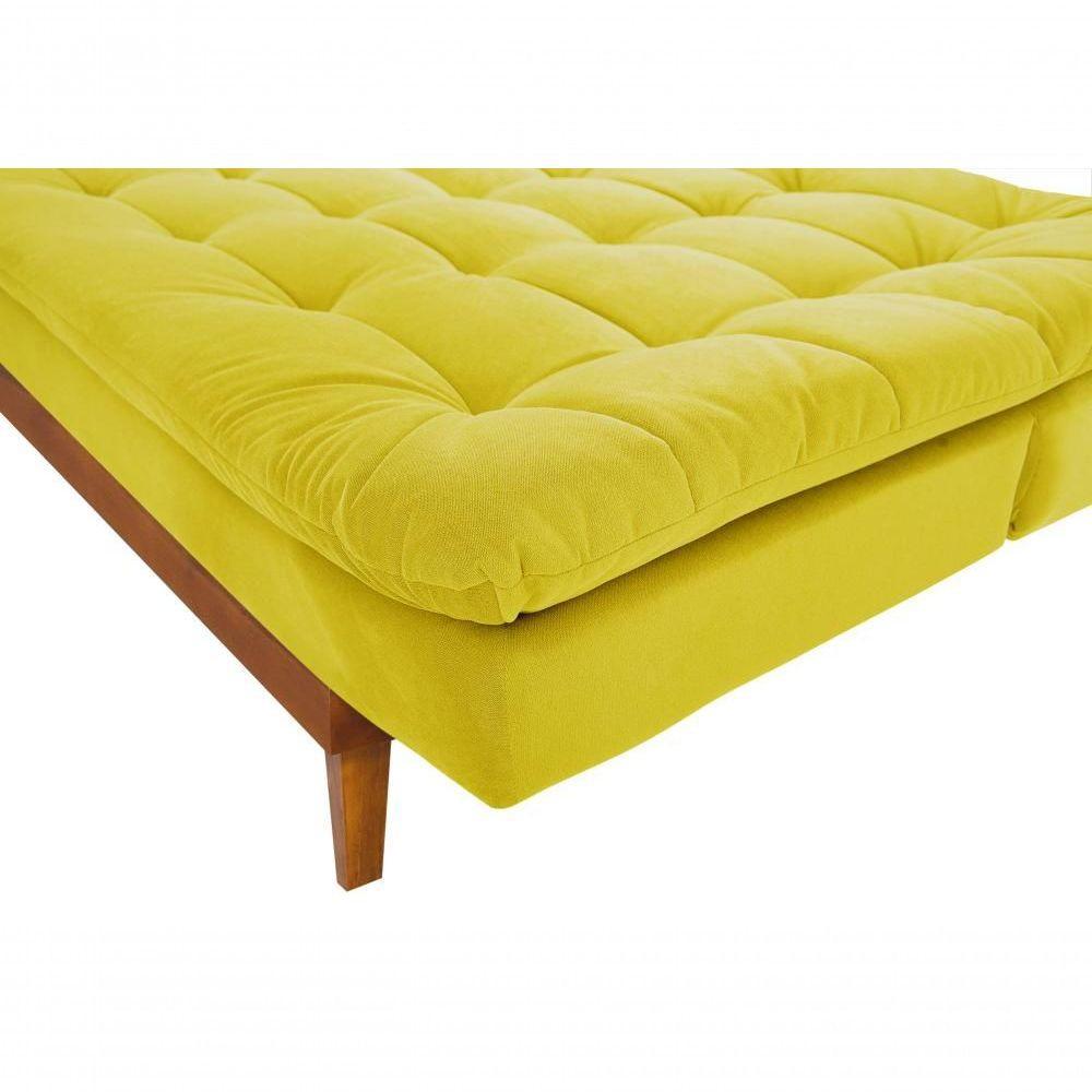 Sofá Cama Dubai 3 Lugares Império Reclinável Casal Pés Madeira Espuma Especial D33 Madero Amarelo 374 - 4