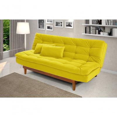 Sofá Cama Dubai 3 Lugares Império Reclinável Casal Pés Madeira Espuma Especial D33 Madero Amarelo 374