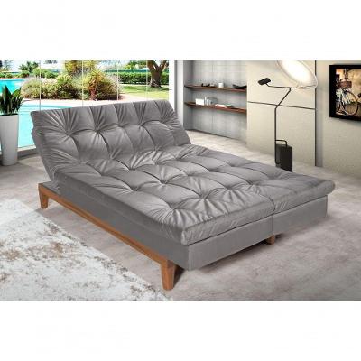 Sofá Cama Versátil 3 Lugares Império Reclinável Casal Pés Madeira Espuma Especial D33 Suede Cinza 380