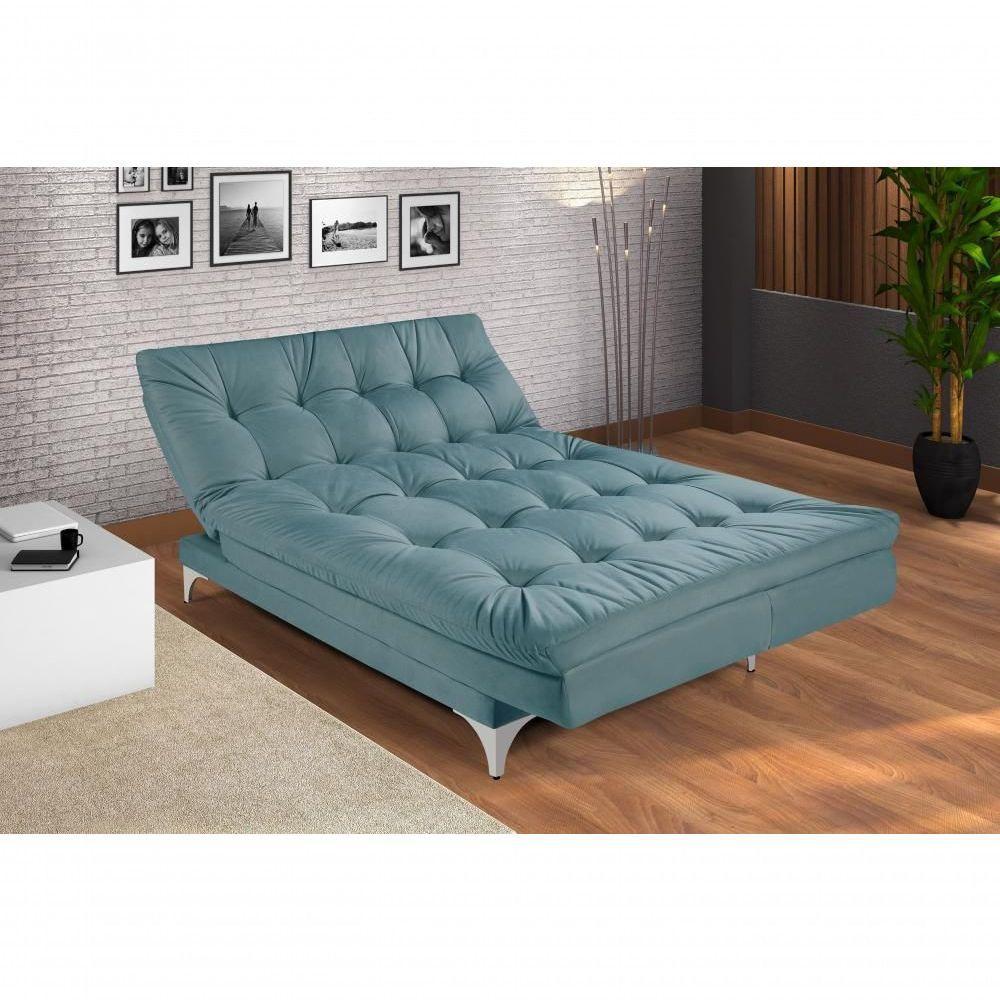 Sofá Cama Versátil 3 Lugares Império Reclinável Casal Pés De Alumínio Azul Turquesa 362 - 1