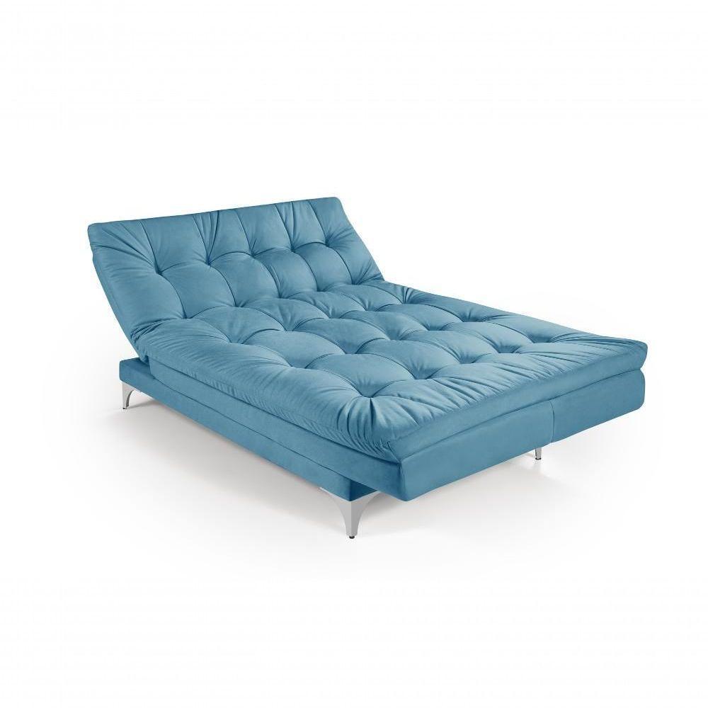 Sofá Cama Versátil 3 Lugares Império Reclinável Casal Pés De Alumínio Azul Turquesa 362 - 6