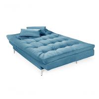 Sofá Cama Versátil 3 Lugares Império Reclinável Casal Pés De Alumínio Azul Turquesa 362