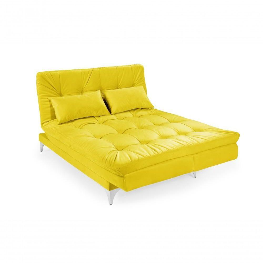 Sofá Cama Versátil 3 Lugares Império Reclinável Casal Pés De Alumínio Amarelo 374 - 1