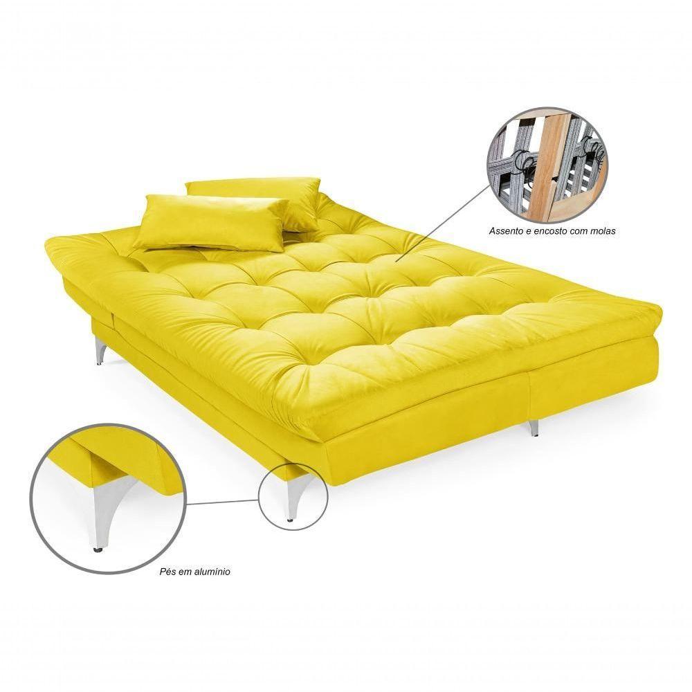 Sofá Cama Versátil 3 Lugares Império Reclinável Casal Pés De Alumínio Amarelo 374 - 5