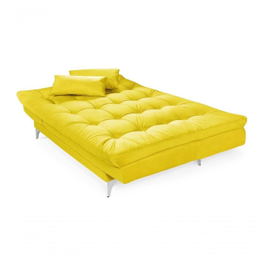 Sofá Cama Versátil 3 Lugares Império Reclinável Casal Pés De Alumínio Amarelo 374 - 6