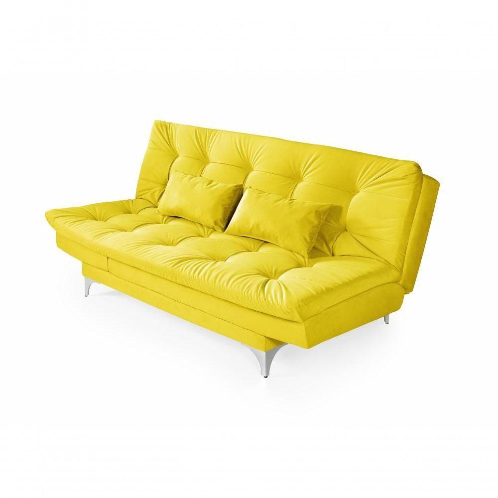 Sofá Cama Versátil 3 Lugares Império Reclinável Casal Pés De Alumínio Amarelo 374 - 7
