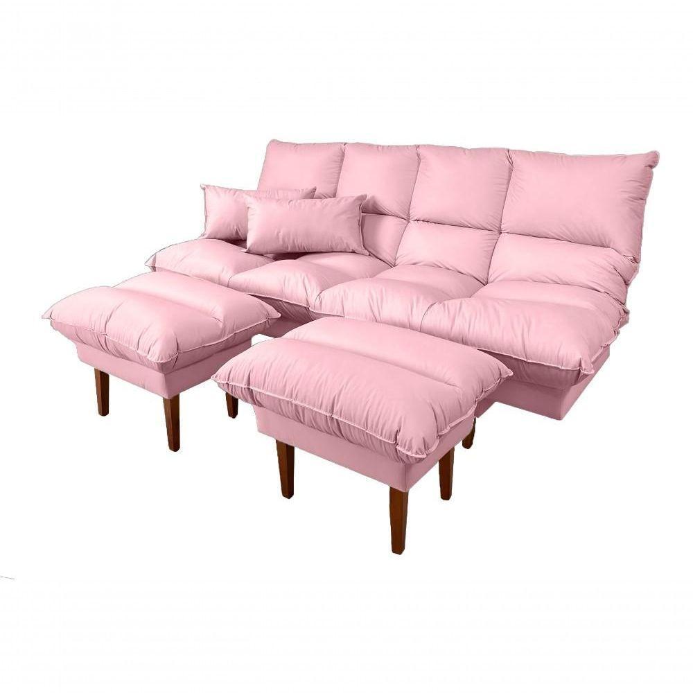 Sofá Cama Andorra Com Banqueta Corano 3 Lugares Reclinável Império Rosa 309 - 1