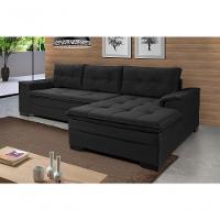 Sofá Viena Chaise Suede Fixo Pés Madeira Living Confortável Império Preto 381 - 1