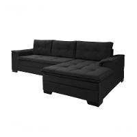 Sofá Viena Chaise Suede Fixo Pés Madeira Living Confortável Império Preto 381 - 5