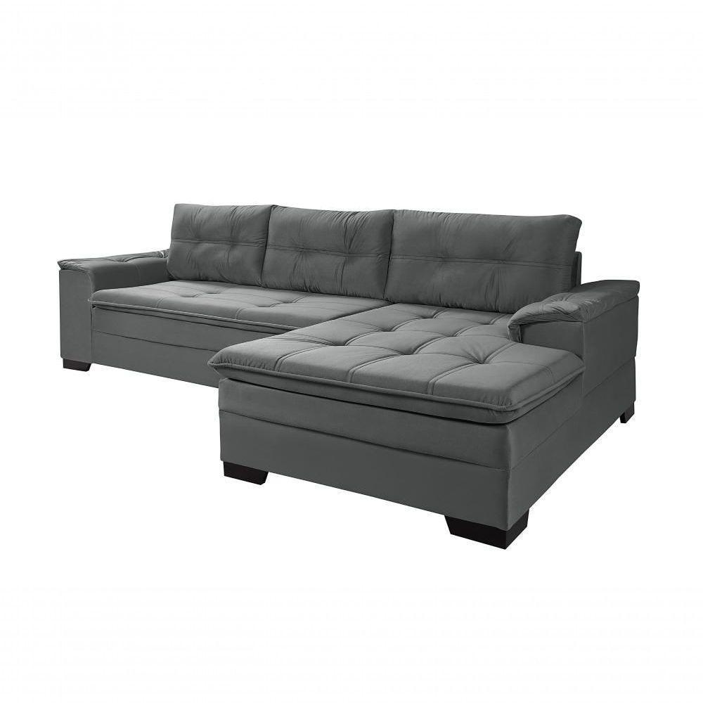 Sofá Viena Chaise Suede Fixo Pés Madeira Living Confortável Império Cinza 380 - 5