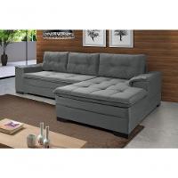 Sofá Viena Chaise Suede Fixo Pés Madeira Living Confortável Império Cinza 380 - 1